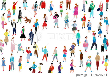 手描きイラスト　輪を作りながら歩く人々 127620751