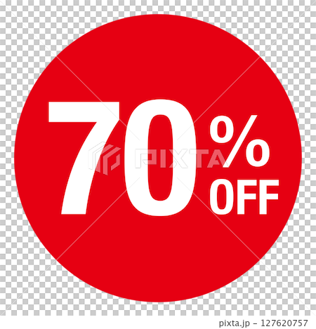 Circular illustration with the text "70% OFF" Red, white text, transparent background Circular illustration with the text "70% OFF" Red, white text, transparent background 127620757