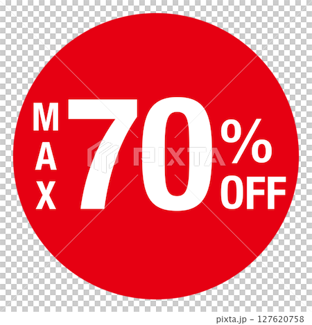 Circular illustration with the words "MAX 70% OFF" in red, white text, transparent background Circular illustration with the words "MAX 70% OFF" in red, white text, transparent background 127620758