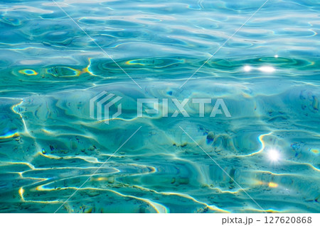 Sparkling Turquoise Water Surface with Sun Reflections and Ripples Abstract Background Sparkling Turquoise Water Surface with Sun Reflections and Ripples Abstract Background 127620868