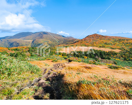 秋の栗駒山登山(栗駒山~秣岳:栗駒山方面の眺め) 秋の栗駒山登山(栗駒山~秣岳:栗駒山方面の眺め) 127621175