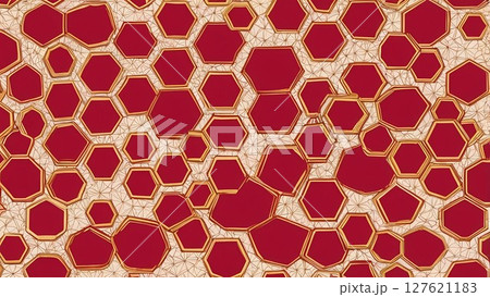 六角の和カラーで魅せる麻の葉模様フレーム素材 127621183