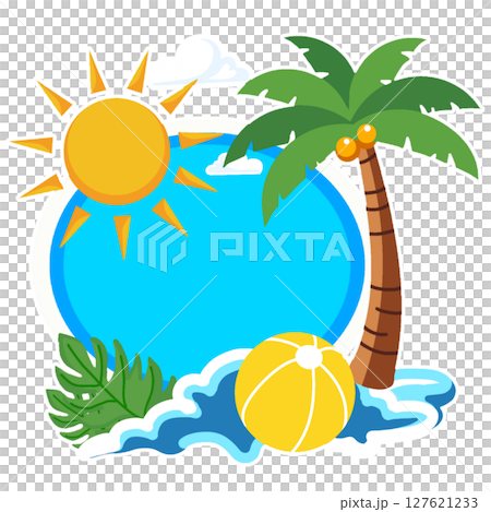 A frame with a summer motif of the sun and palm trees (with white border) 127621233