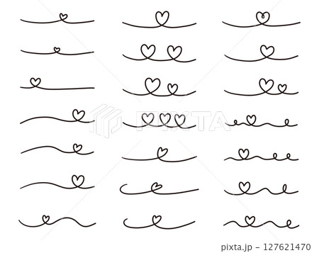 手書き風のハートの線のベクターイラストセット。手描き、飾り、落書き、線画 127621470
