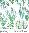 梅雨の草花やハーブのシームレスイラスト 127621548