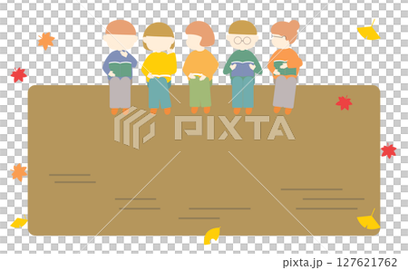 秋天的框架，有秋葉、落葉和閱讀 127621762