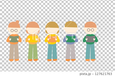 Icon set of men and women standing with books 127621763