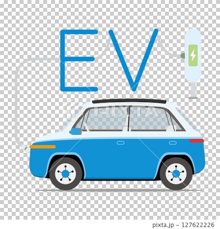 EV electric vehicle that charges at the charging station 127622226