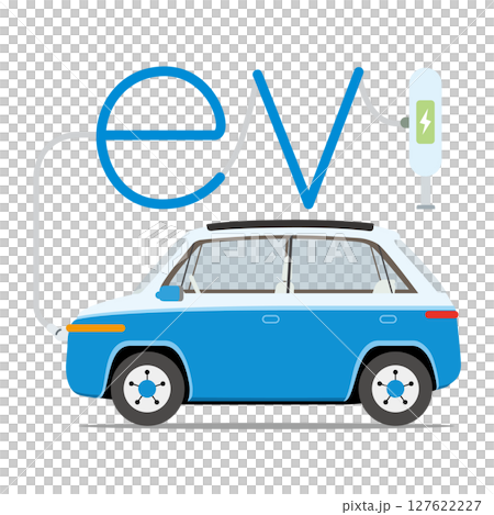 EV electric vehicle that charges at the charging station 127622227