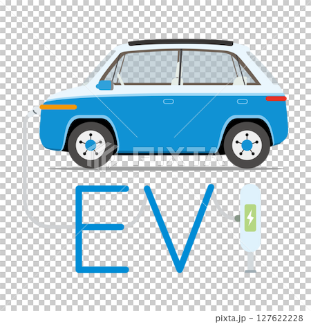 EV electric vehicle that charges at the charging station 127622228