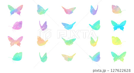 水彩、パステル風の美しい蝶々のシルエット 虹色のチョウのベクターイラスト 水彩、パステル風の美しい蝶々のシルエット 虹色のチョウのベクターイラスト 127622628