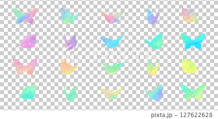 水彩、パステル風の美しい蝶々のシルエット 虹色のチョウのベクターイラスト 水彩、パステル風の美しい蝶々のシルエット 虹色のチョウのベクターイラスト 127622628