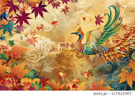 アンティークな和柄の鳳凰のテクスチャー 127622967