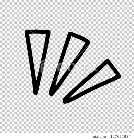 驚きや注意、気づきの感情を表したアイコン。びっくりした時のエフェクト絵文字、漫符。手書きのベクターイ 127622984