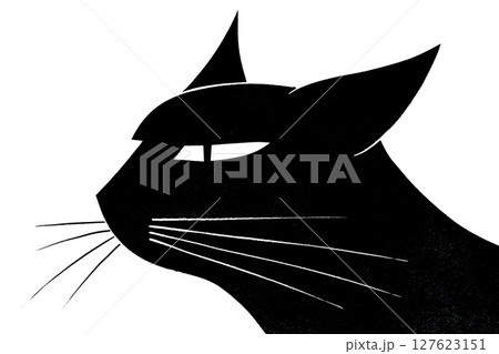 黒猫の2D白黒のハイコンイラスト 127623151