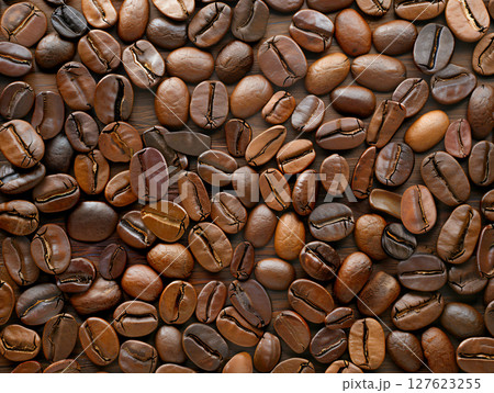 Roasted coffee beans background. background for food and beverage themes. AI Generated. 127623255