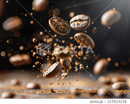 Falling coffee beans background. AI Generated. 127623256