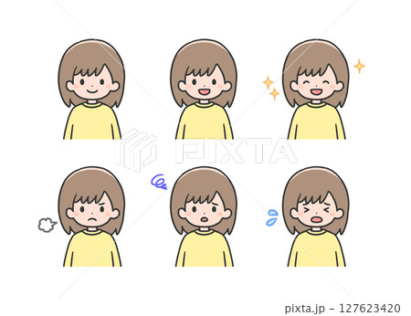 いろいろな表情の女の子のアイコンセット いろいろな表情の女の子のアイコンセット 127623420
