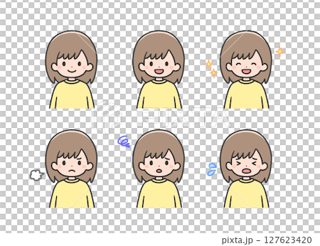 いろいろな表情の女の子のアイコンセット いろいろな表情の女の子のアイコンセット 127623420