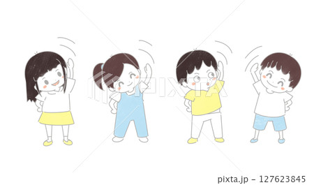 準備体操をする子どもたちのイラスト 準備体操をする子どもたちのイラスト 127623845