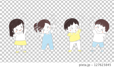 兒童做熱身運動的插圖 兒童做熱身運動的插圖 127623845