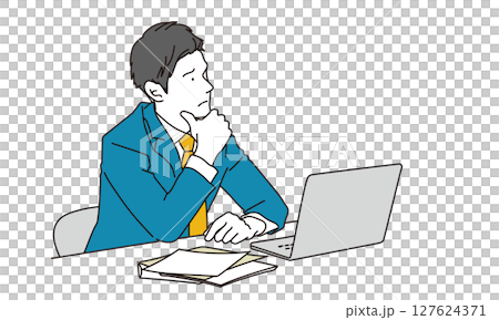 Illustration material of a businessman worried in front of a computer 127624371