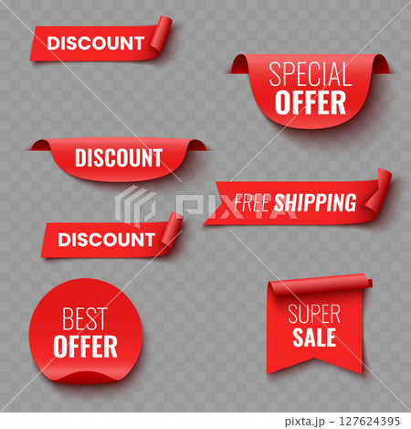 Set of Red Sale and Promotion Ribbons and Banners .Vector Set of Red Sale and Promotion Ribbons and Banners .Vector 127624395