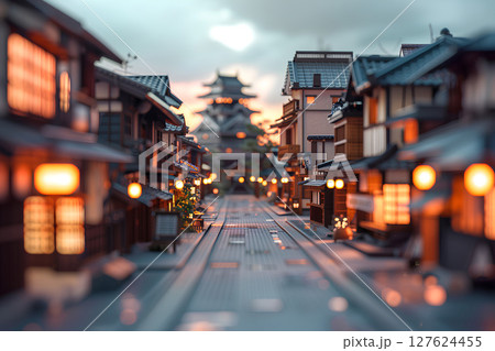 古い町並みの温泉郷(3D) 古い町並みの温泉郷(3D) 127624455