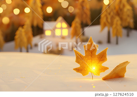 紅葉の楓と住宅の灯り(3D) 紅葉の楓と住宅の灯り(3D) 127624510