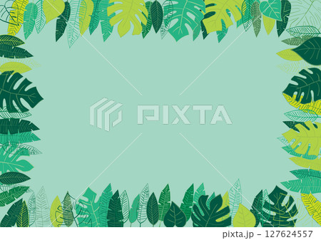 フラットデザインの南国葉っぱ素材フレーム1 127624557