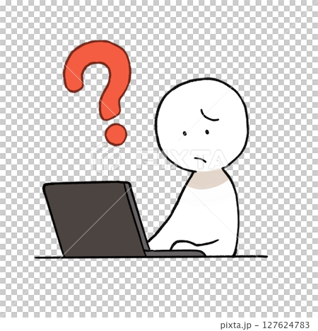 一個人在使用電腦時所擔心的插圖 一個人在使用電腦時所擔心的插圖 127624783