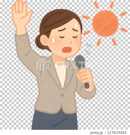 炎天下で演説する女性政治家, 夏の選挙活動に励む立候補者, 熱中症に注意しながら訴える女性議員 127624882