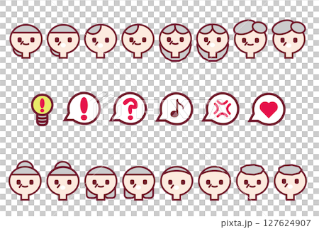 簡單易用的老年男性和女性及其情緒圖標集 127624907