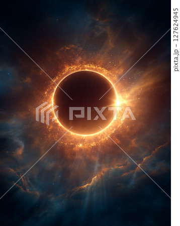 神秘的な皆既日食のイラスト　AI画像 127624945
