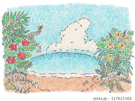 南国のビーチのイラスト 127625168