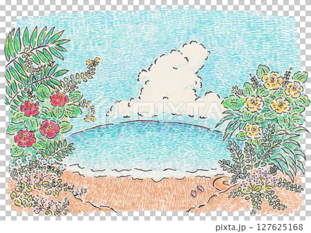 南国のビーチのイラスト 127625168
