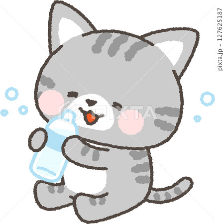水分補給をするサバトラネコ 127625187
