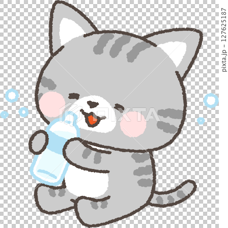 水分補給をするサバトラネコ 127625187