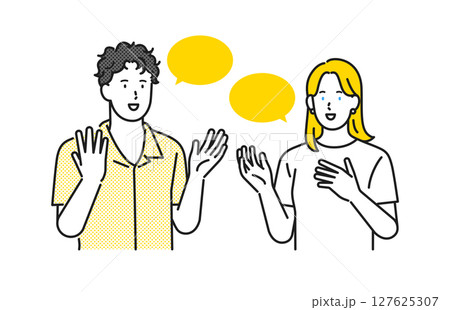 イラスト素材：英語、外国語で会話する若い男女 127625307