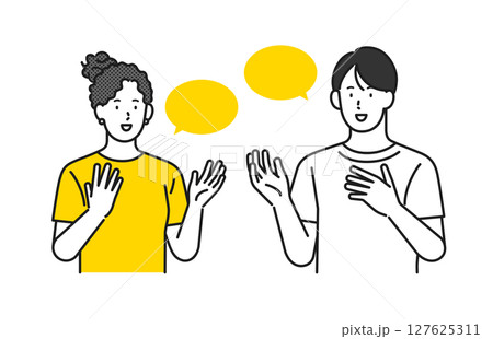 イラスト素材：英語、外国語で会話する若い男女 127625311