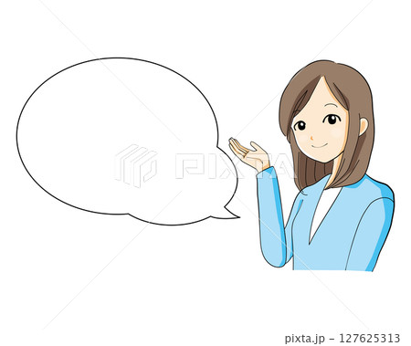 笑顔で説明するスーツ姿の女性 127625313