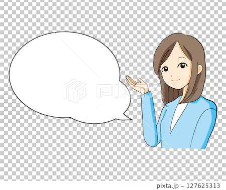 笑顔で説明するスーツ姿の女性 127625313