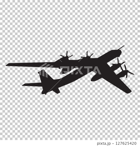 War plane flies across the sky silhouette 127625420