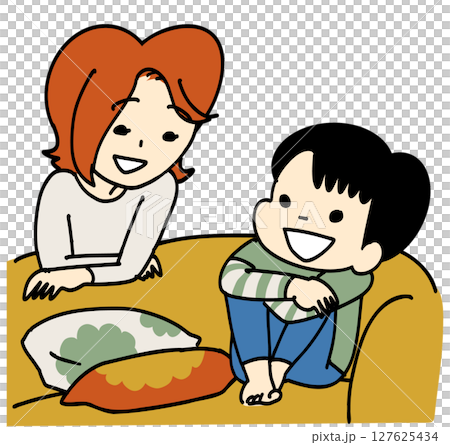 ソファーで話をする母と子 127625434