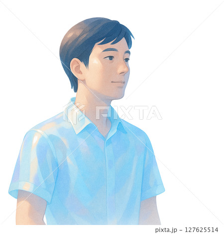 夏の朝のまなざし, 涼やかな光に包まれて, 清涼感あふれる夏の青年 127625514