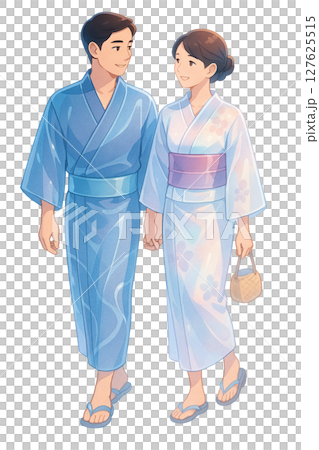 浴衣で歩く夏のふたり, 涼やかな恋のひととき, 手をつなぐ夏祭りデート 127625515