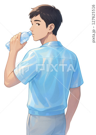 夏の水分補給, 涼やかなまなざしとペットボトル, 暑さに負けない水分チャージ 127625516