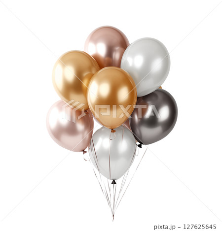 Shiny metallic colored balloons, beautiful celebration, on a transparent background. 127625645
