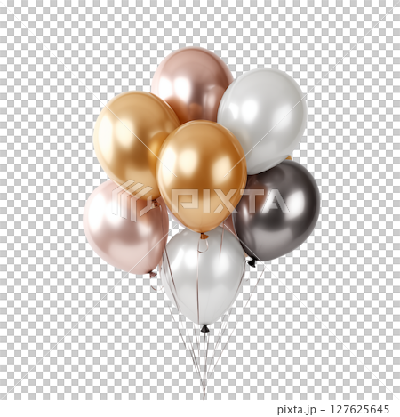 Shiny metallic colored balloons, beautiful celebration, on a transparent background. 127625645