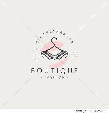 Clothes hanger logo design for business, boutique, lifestyle fashion clothing template 127625658
